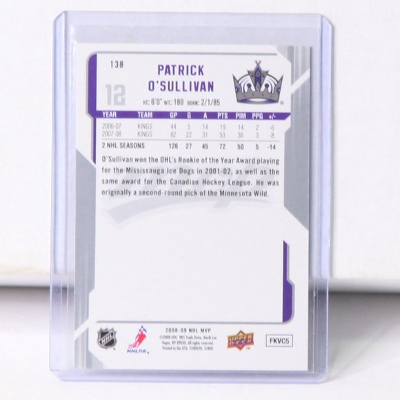 Patrick O'Sullivan 2008-09 MVP Upper Deck Super Script Hockey Card 03/25 Kings - Picture 2 of 2